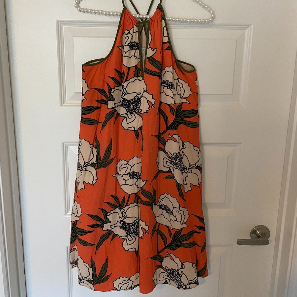 1.STATE Orange / White  Floral / Tropical mini sundress Sz XS